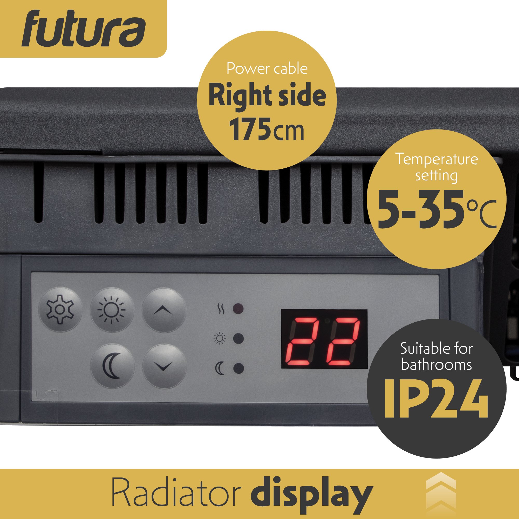 Futura 2000W Wall Mounted Panel Heater 87cm - Grey - Image 6