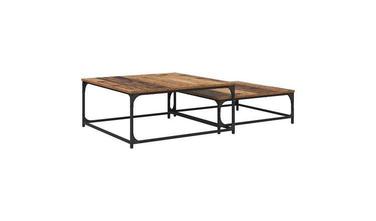 Walplus Pack of 2 Engineered Wood Coffee Table - Dark Wood - 80 x 80 x 35 cm