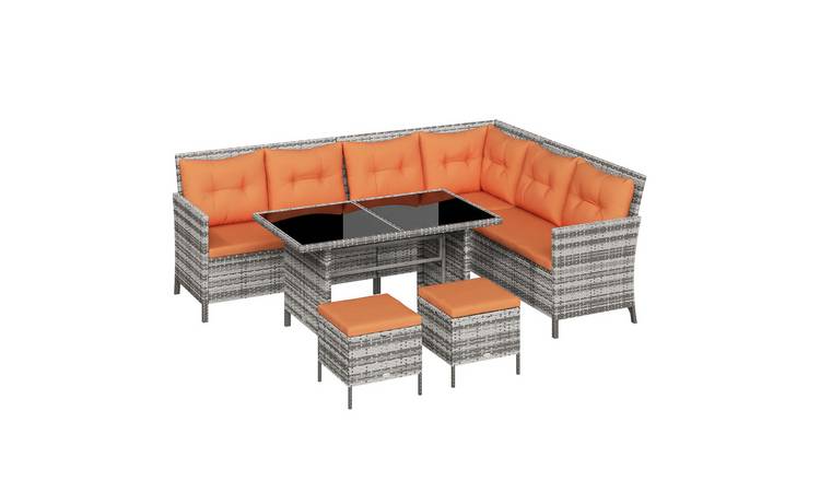 Outsunny Rattan Glass Top Garden Furniture Set - Orange