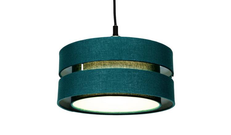 Happy Homewares Dark Green Linen Fabric Triple Tier Pendant Shade - 26cm