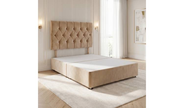 Somnior Chester Velvet Single Divan Bed with Headboard - Beige