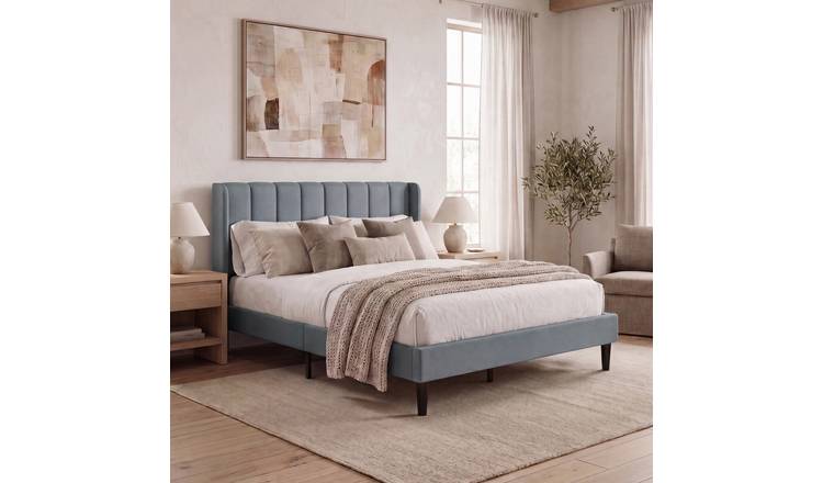 Vida Designs Vianna Double Linen Fabric Bed With Mattress - Light Grey
