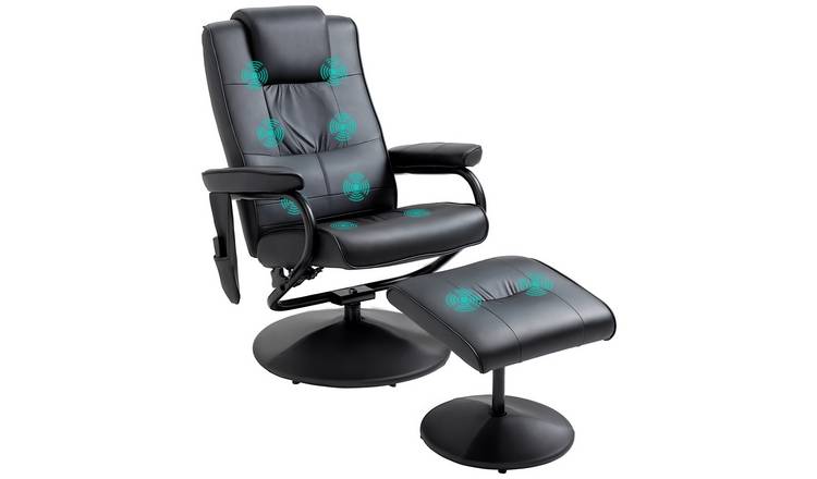 HOMCOM Faux Leather Swivel Recliner Chair with Footstool - Black