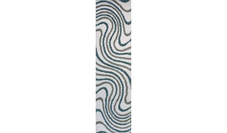 The Rugs Green Moodi Wavy Shaggy Runner Rug - 80 x 300cm