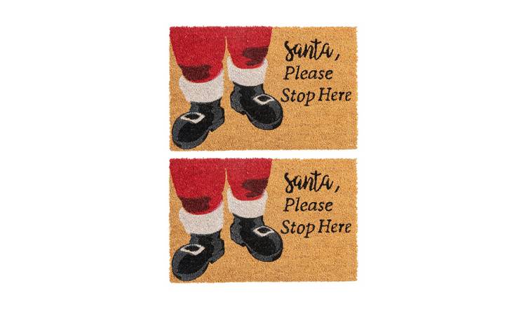 Nicola Spring Christmas Coir Door Mats - Santa - Pack of 2