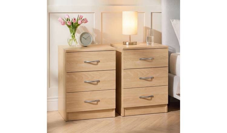 Vida Designs Riano 3 Drawer Bedside Chest Set of 2 - Pine