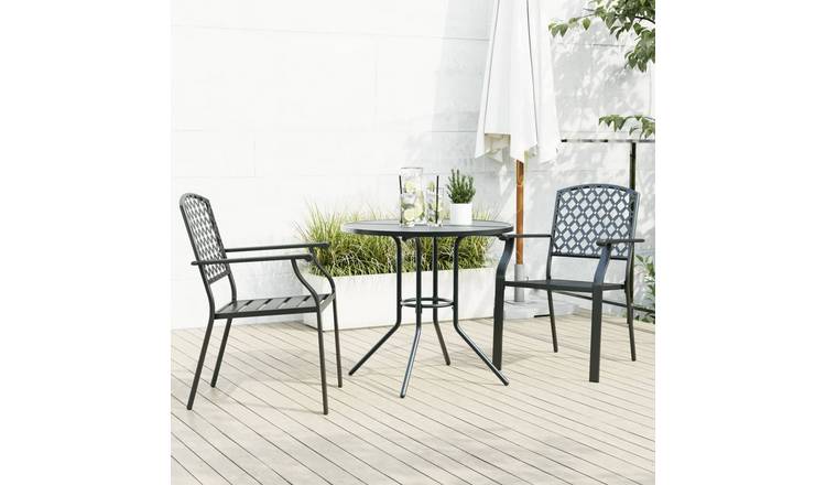 Walplus 3 Piece Steel Stackable Garden Chair Set - Anthracite - 80 x 72.5 cm