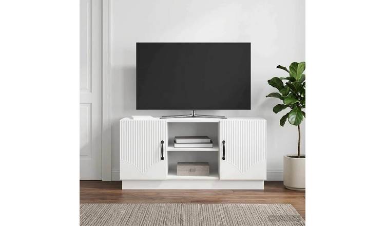 Walplus 2 Door High Gloss TV Cabinet - High Gloss White - 102 x 34.5 x 47 cm