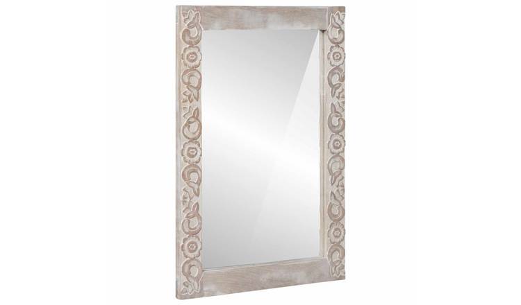 Walplus Rectangular Solid Wood Wall Mirror - White - 70 x 50 x 2.5 cm