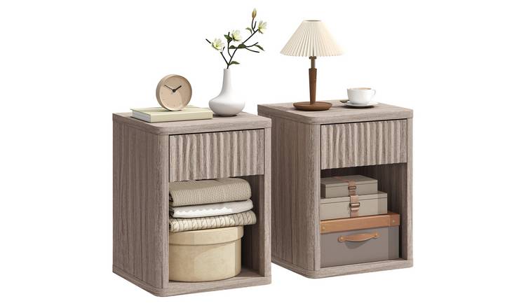 HOMCOM Set of 2 Modern Bedside Cabinet with Drawer and Open Shelf - Grey