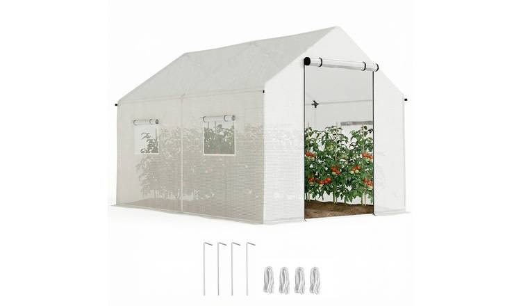 Outsunny Walkin Polytunnel Greenhouse with Roll up Door – White