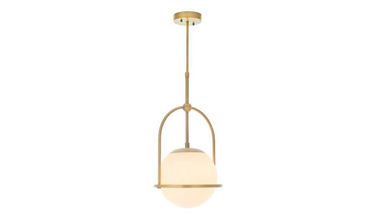Loops Direct Steel and Glass Pendant Light - Matt Antique Brass Opal Glass