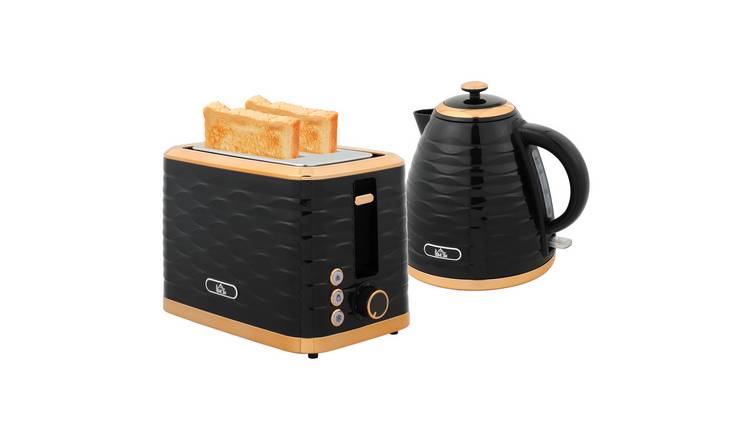 HOMCOM Kettle and 2 Slice Toaster Set with 7 Browning Controls - Black