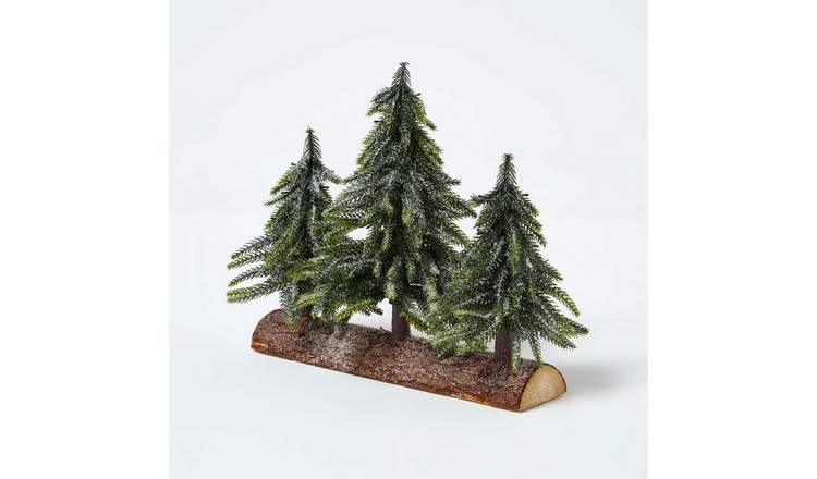 Homescapes Frosted Firwood Design Christmas Tree Set of 3 – 27 x 27 cm