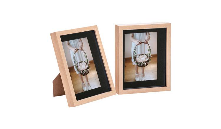 Nicola Spring 3D Box Photo Frames - 8 x 10" with Mount - Set of 2 - Light Wood