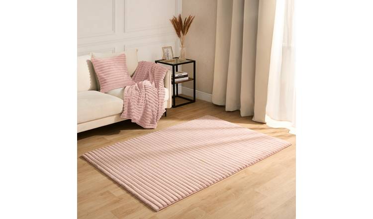 OHS Faux Fur Ribbed Fleece Rug - 80 x 150cm - Blush
