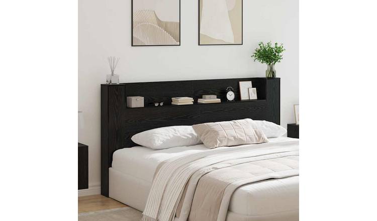 Walplus Engineered Wood LED Storage Headboard - Black Ash - 200 x 15 x 103.5 cm