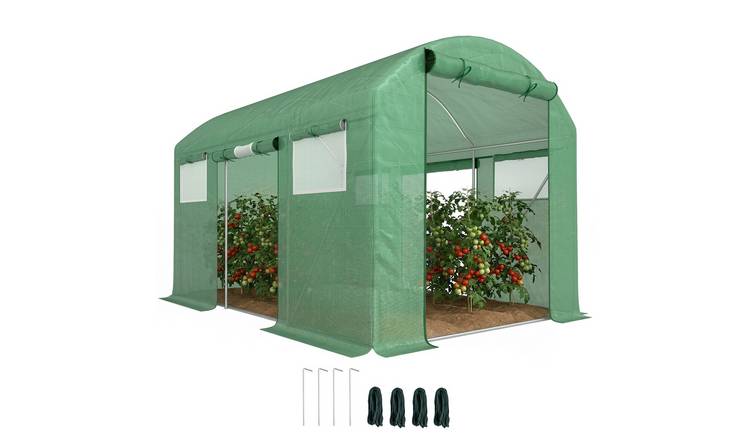 Outsunny Galvanised Steel Polytunnel Greenhouse - Green