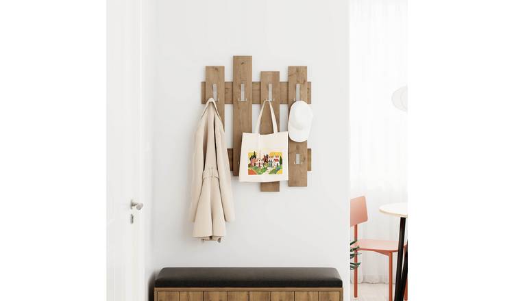 Decortie Wave Particleboard Wall Coat Rack with Metal Hooks - Natural Wood