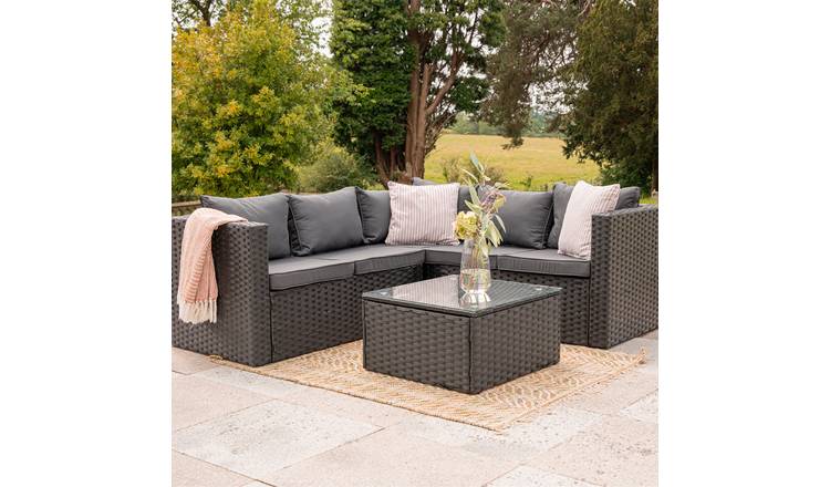 Furniture Maxi Vancouver Rattan Effect 5 Seater Corner Sofa Set - Black