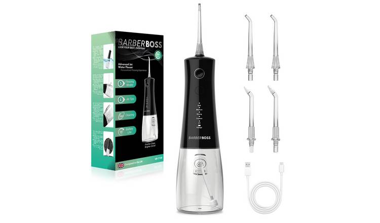 BarberBoss Advanced Jet Water Flosser Black - 5 Modes & 4 Jet Tips