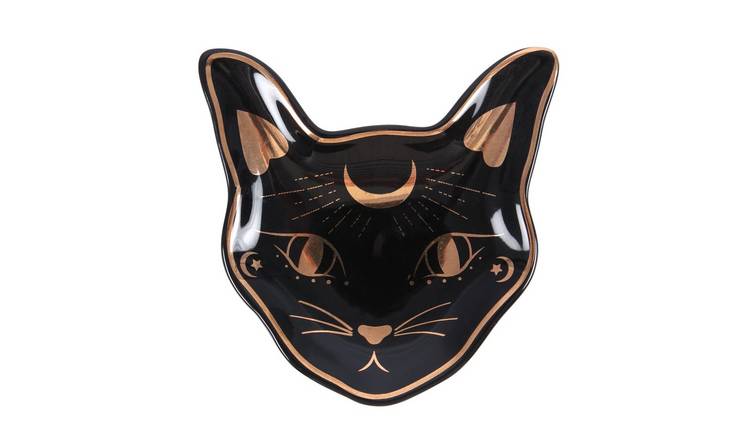 Something Different Mystic Mog Cat Face Trinket Dish - Black & Gold