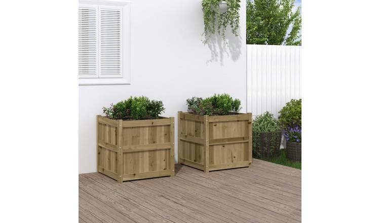 Walplus Pack of 2 Wood Garden Planter V2 - 60 x 60 x 60 cm