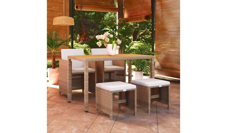 Walplus 5 Piece Poly Rattan Garden Dining Set - Beige - 123 x 60 x 74 cm