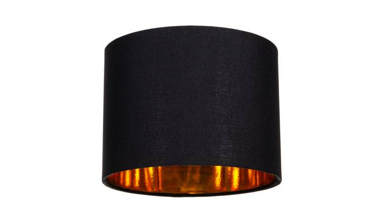 Happy Homewares Black Cotton Fabric Small Drum with Shiny Lampshade - 20cm