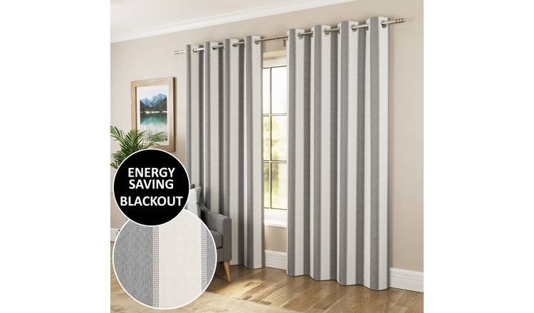 Enhanced Living Henley Striped Blackout Eyelet Curtains - 168 x 183cm - Grey