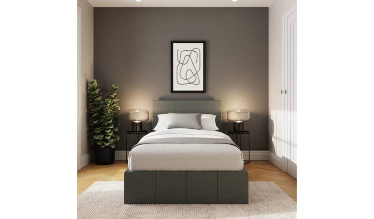 GFW End Lift Single Faux Leather Ottoman Bed with Mattress - Grey