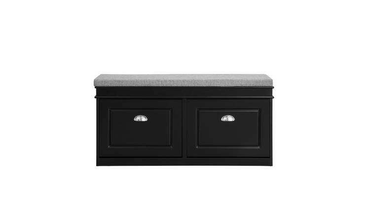 SoBuy 2 Flip Drawer Slim Shoe Storage Bench - Black