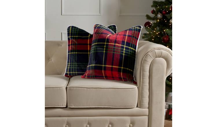 OHS 2 Pack Oxford Flannel Check Cushion Covers 45 x 45cm - Navy