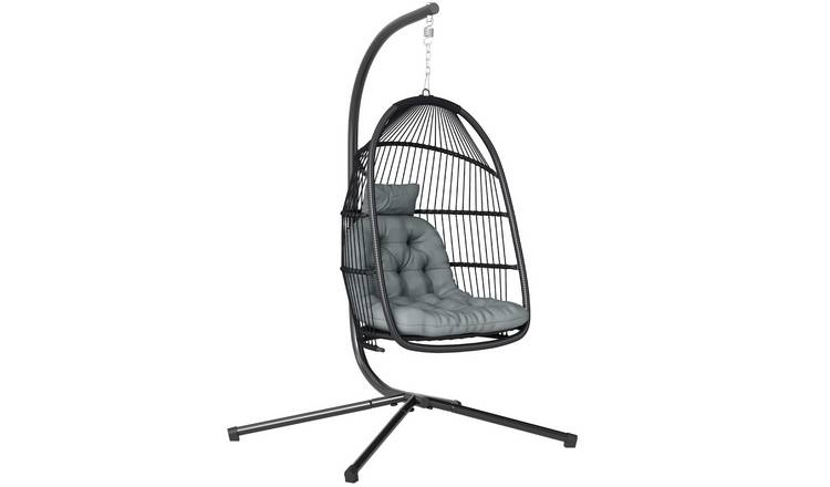 Outsunny Rattan Foldable Outdoor Garden Egg Swing Chair - Dark Grey