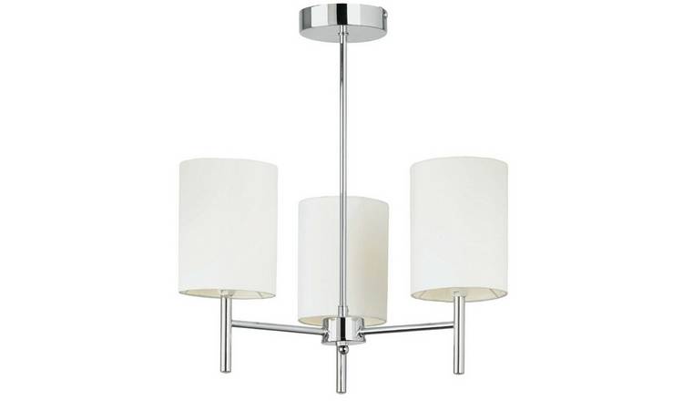 Loops Direct Steel and Fabric Semi Flush Ceiling Light - Chrome and White Silk