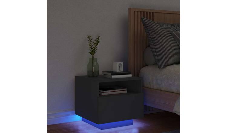 Walplus LED Engineered Wood Bedside Cabinet - Black - 40 x 39 x 37 cm