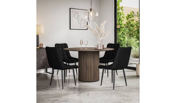 Furniture Online Arlo Nova Walnut Top w Wal Legs Dining Table & 6 Black Chairs