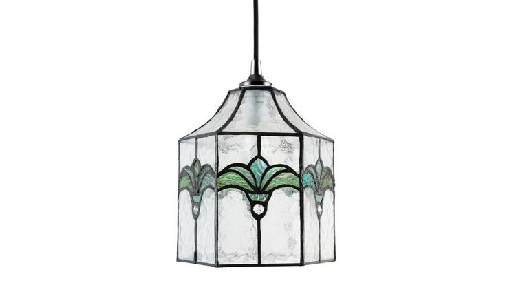 Happy Homewares Green Tiffany with Clear Water Glass Pendant Shade - 19cm