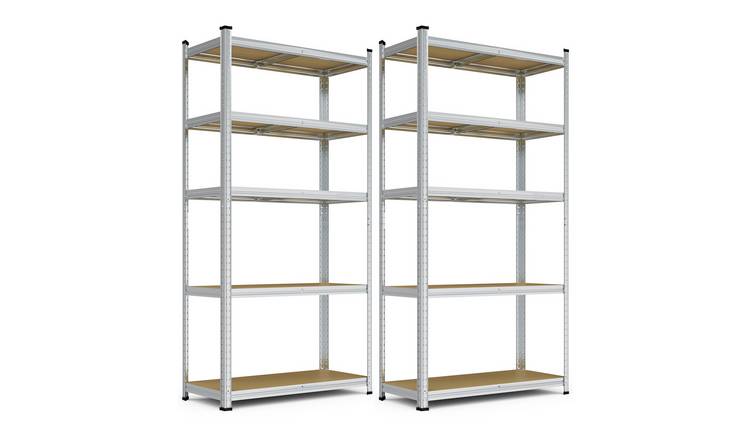 VonHaus Pack of Two Medium 5 Tier Heavy Duty Garage Shelving Unit - Silver