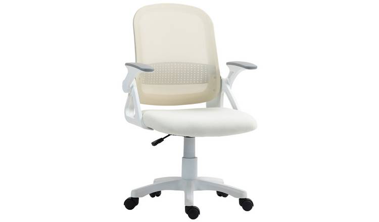 HOMCOM Mesh Swivel Office Chair with Flip Up Armrests - White