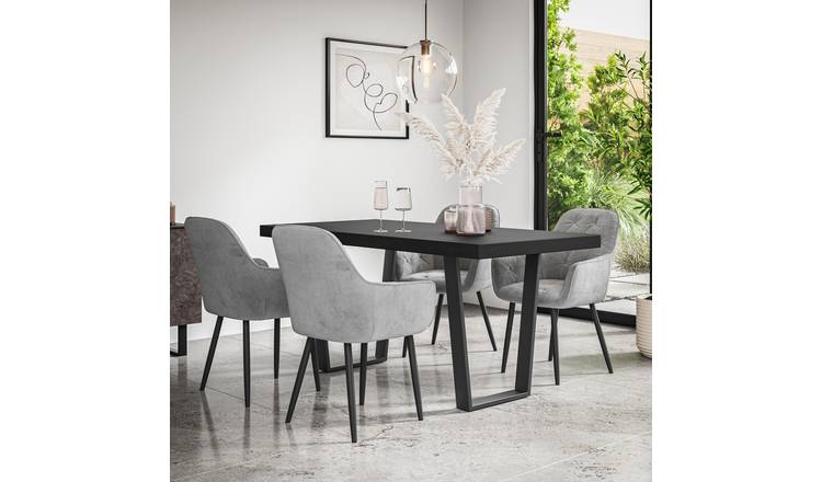 Furniture Online Aria Anika Black Top Dining Table & 4 Grey Chairs