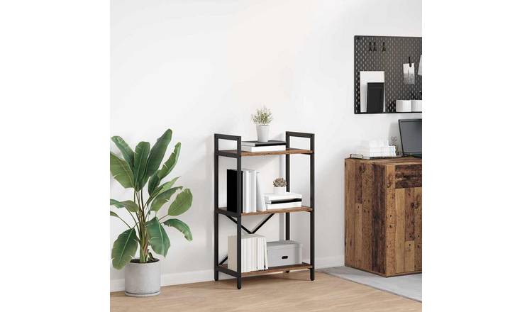 Walplus 3 Tier Steel Bookshelf - Dark Wood - 56 x 34 x 96 cm