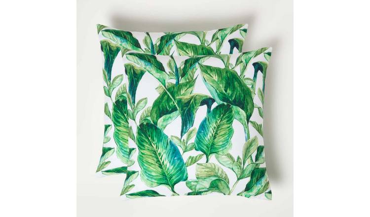 Homescapes Pack of 2 Banana Leaf Outdoor Cushion - Green