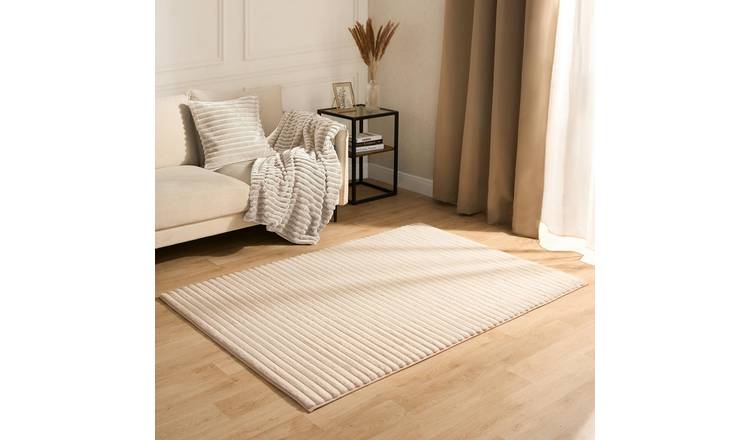OHS Faux Fur Ribbed Fleece Rug - 160 x 230cm - Natural