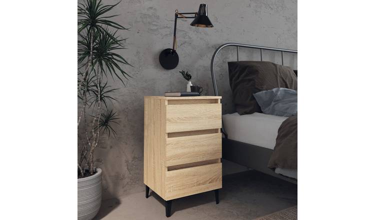 Walplus Metal Leg 3 Drawer Bed Cabinet - Light Oak - 40 x 35 x 69 cm