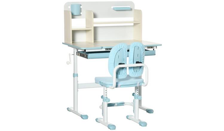 HOMCOM Adjustable Office Desk with Storage Shelves Washable Cover - Blue
