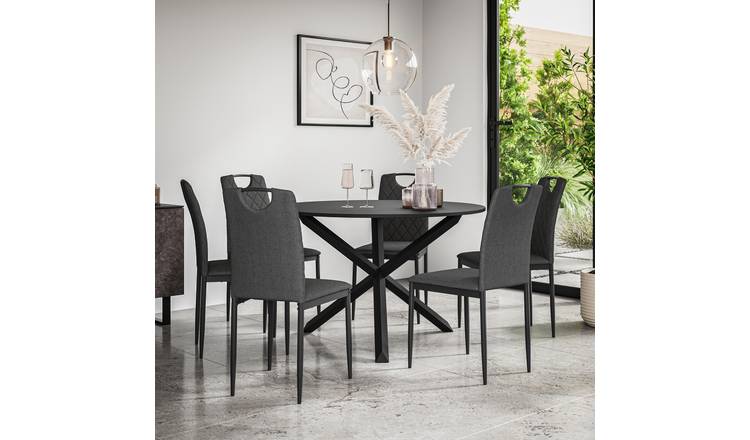 Furniture Online Malvern Monza Black Top Dining Table & 6 Charcoal Chairs