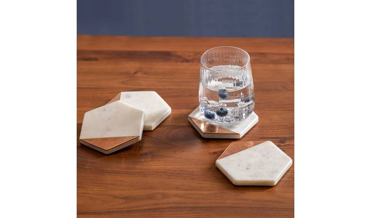 Orsina Set Of 4 Monzaro Marble And Copper Inlay Coasters - White