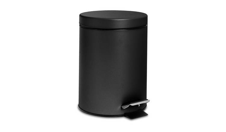 Harbour Housewares Round Bathroom Pedal Bin - 3 Litre - Matt Black