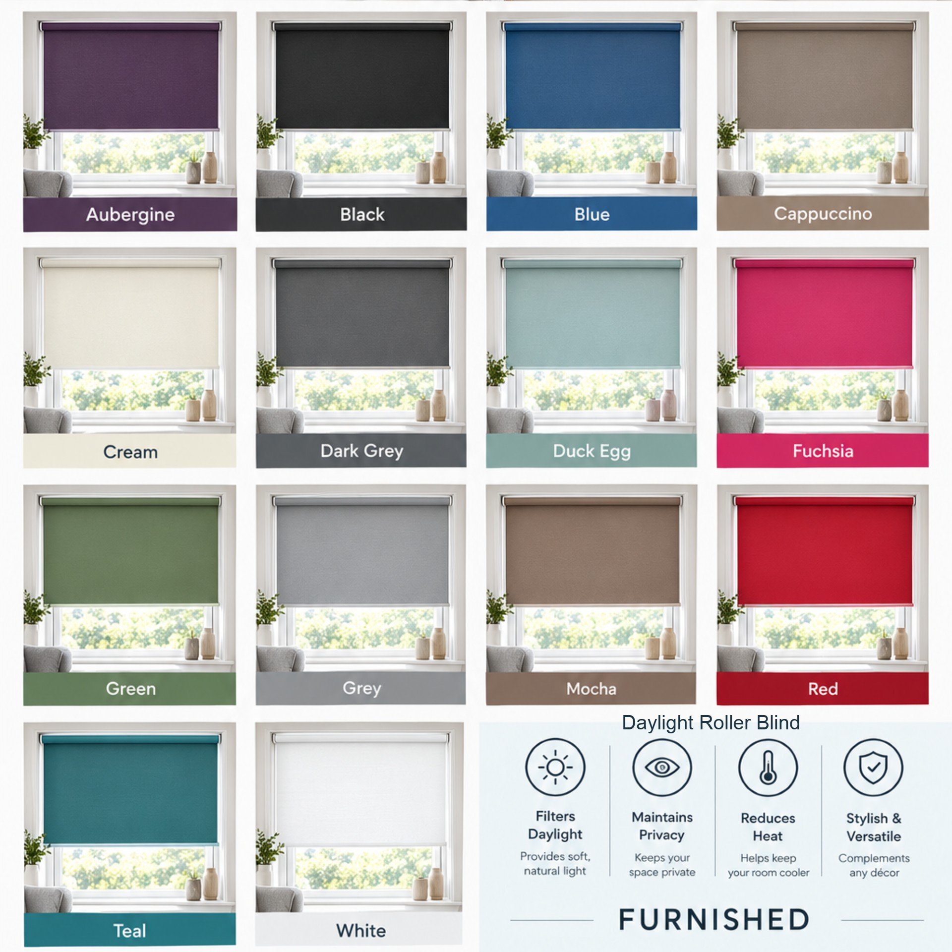 Furnished White Daylight Roller Blind Metal Fittings - 150 x 165cm - Image 3